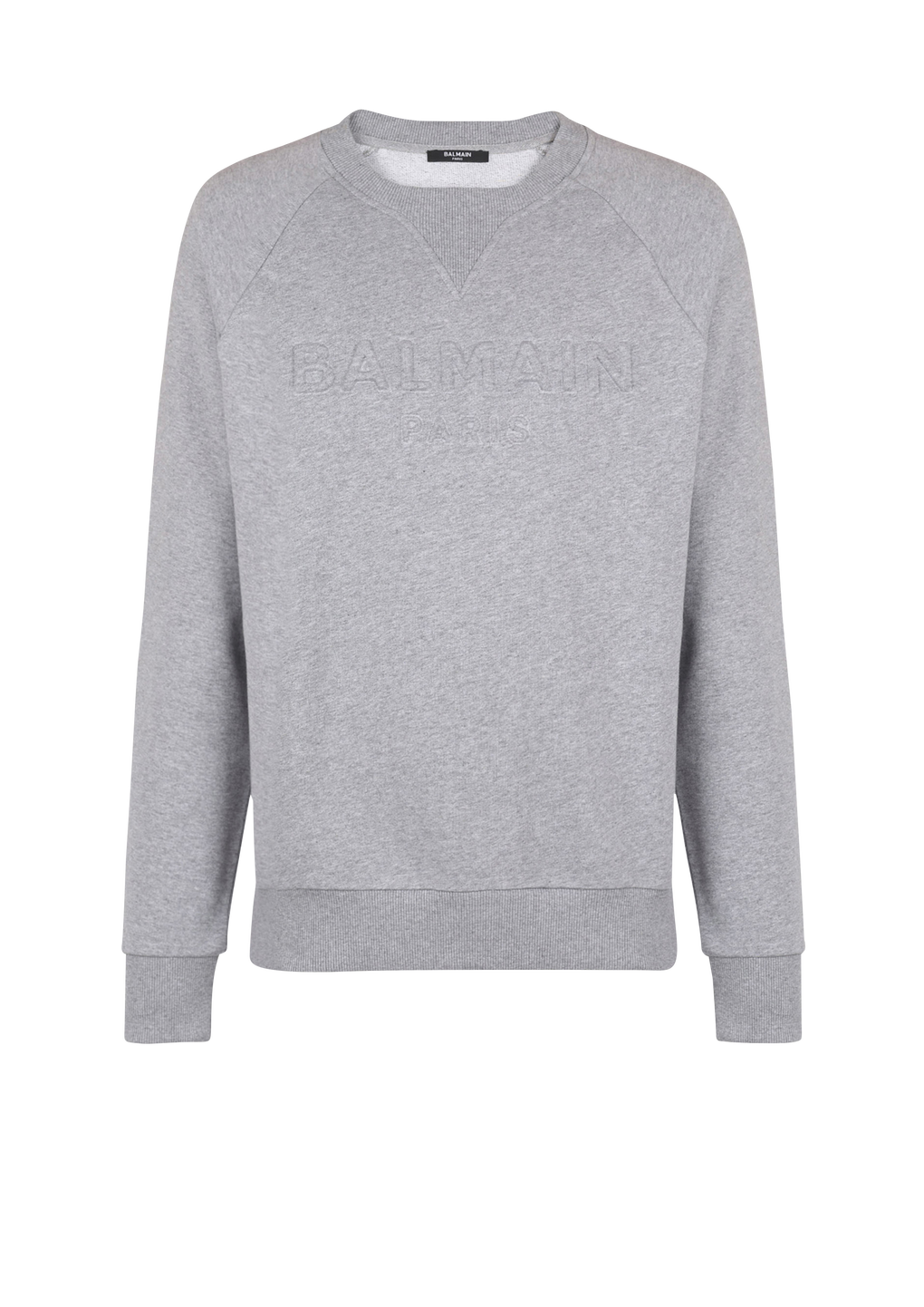 Cotton sweatshirt with embossed Balmain logo, grey, hi-res