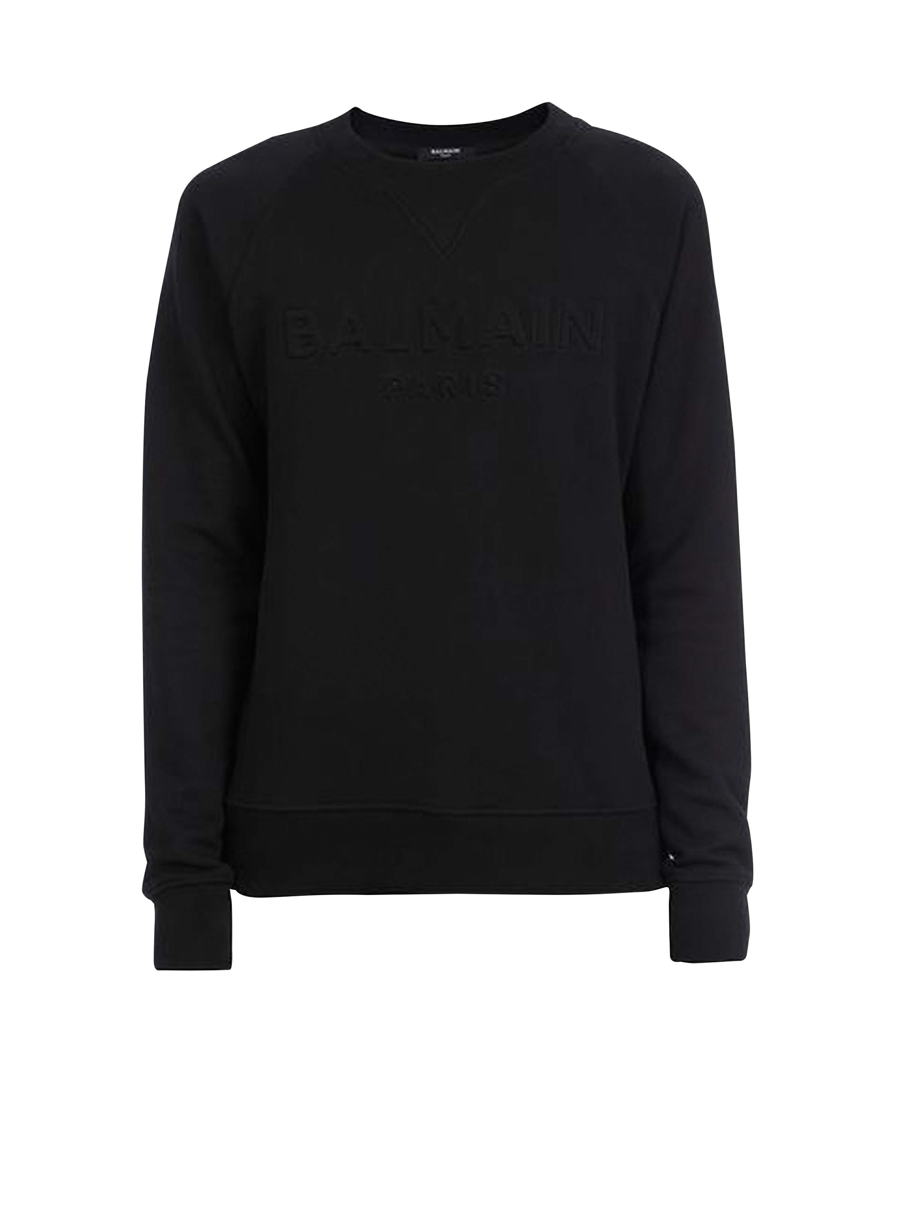 Cotton sweatshirt with embossed Balmain logo, black