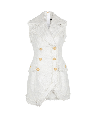 6-button asymmetric tweed dress