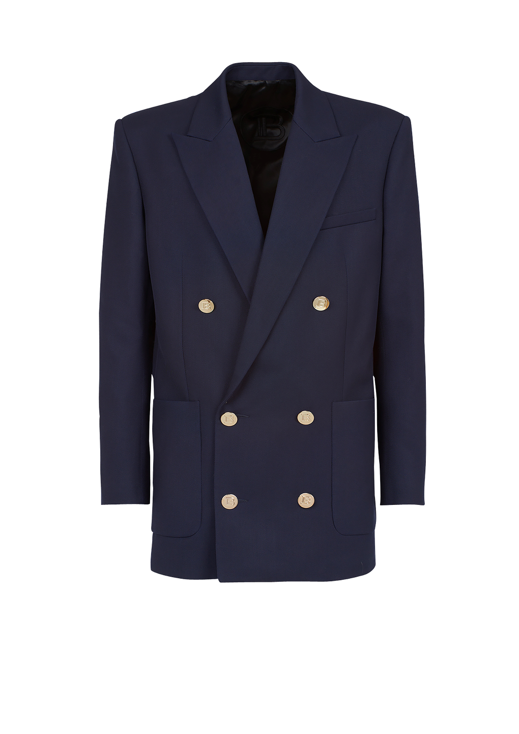 Twill blazer with double-breasted silver-tone buttoned fastening, navy, hi-res