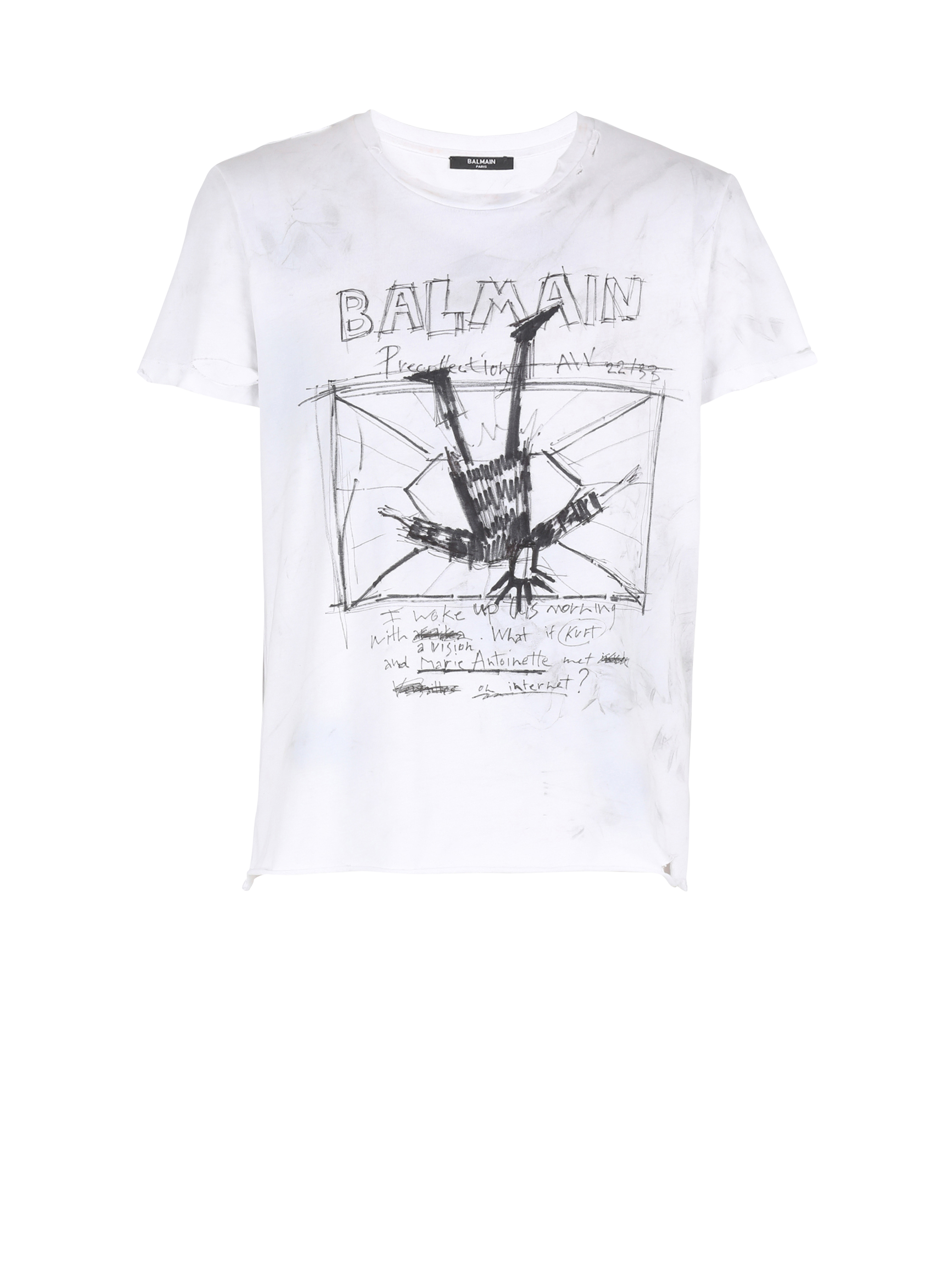 Unisex - Cotton T-shirt with motifs and Balmain logo print, black