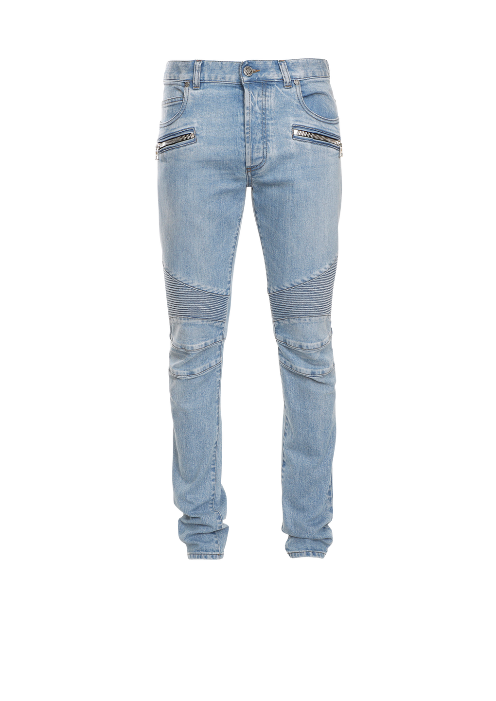 Slim cotton jeans with Balmain monogram, blue, hi-res