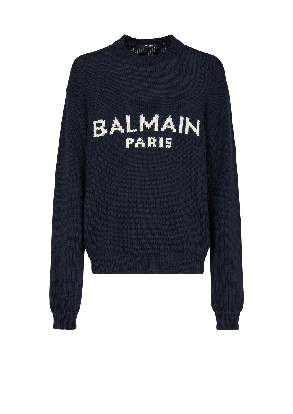 Wool sweater with Balmain Paris logo, black, hi-res