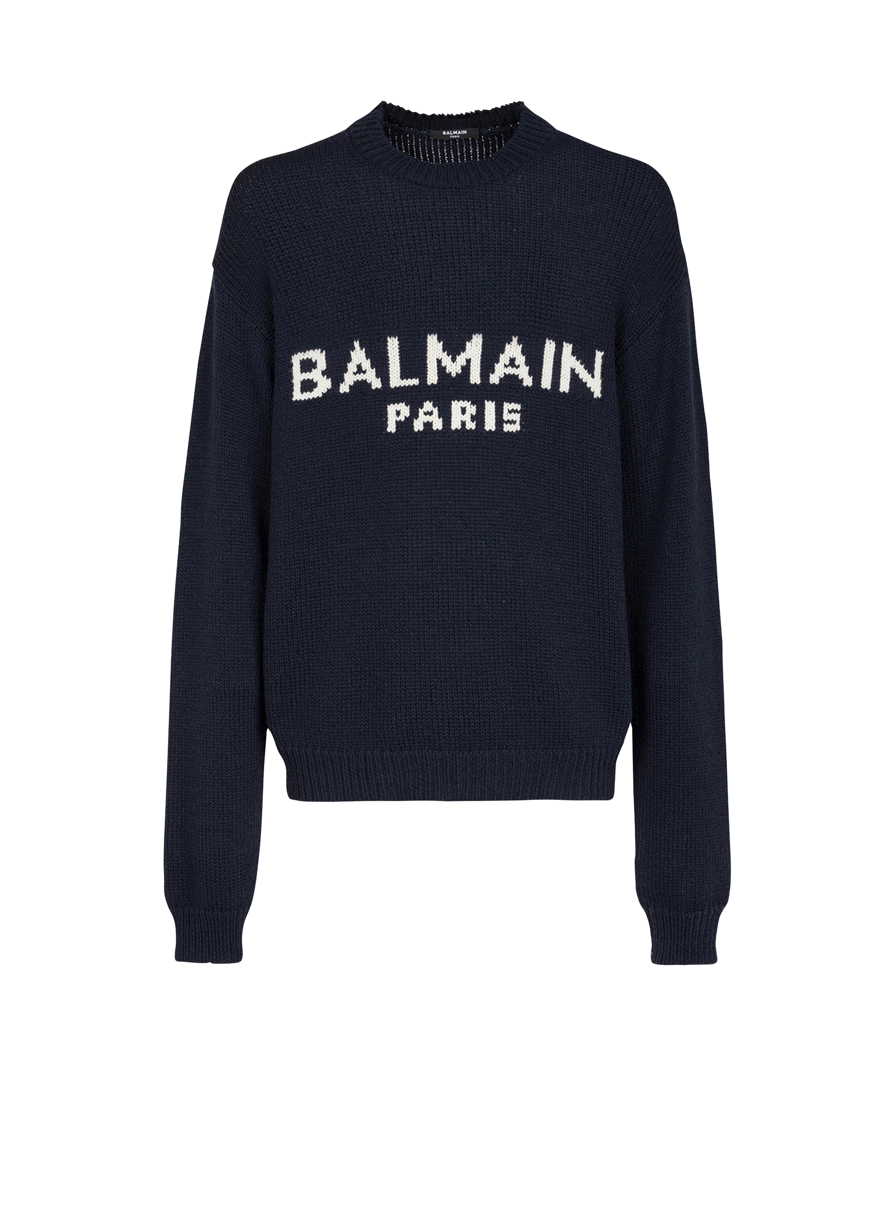 Wool sweater with Balmain Paris logo, black