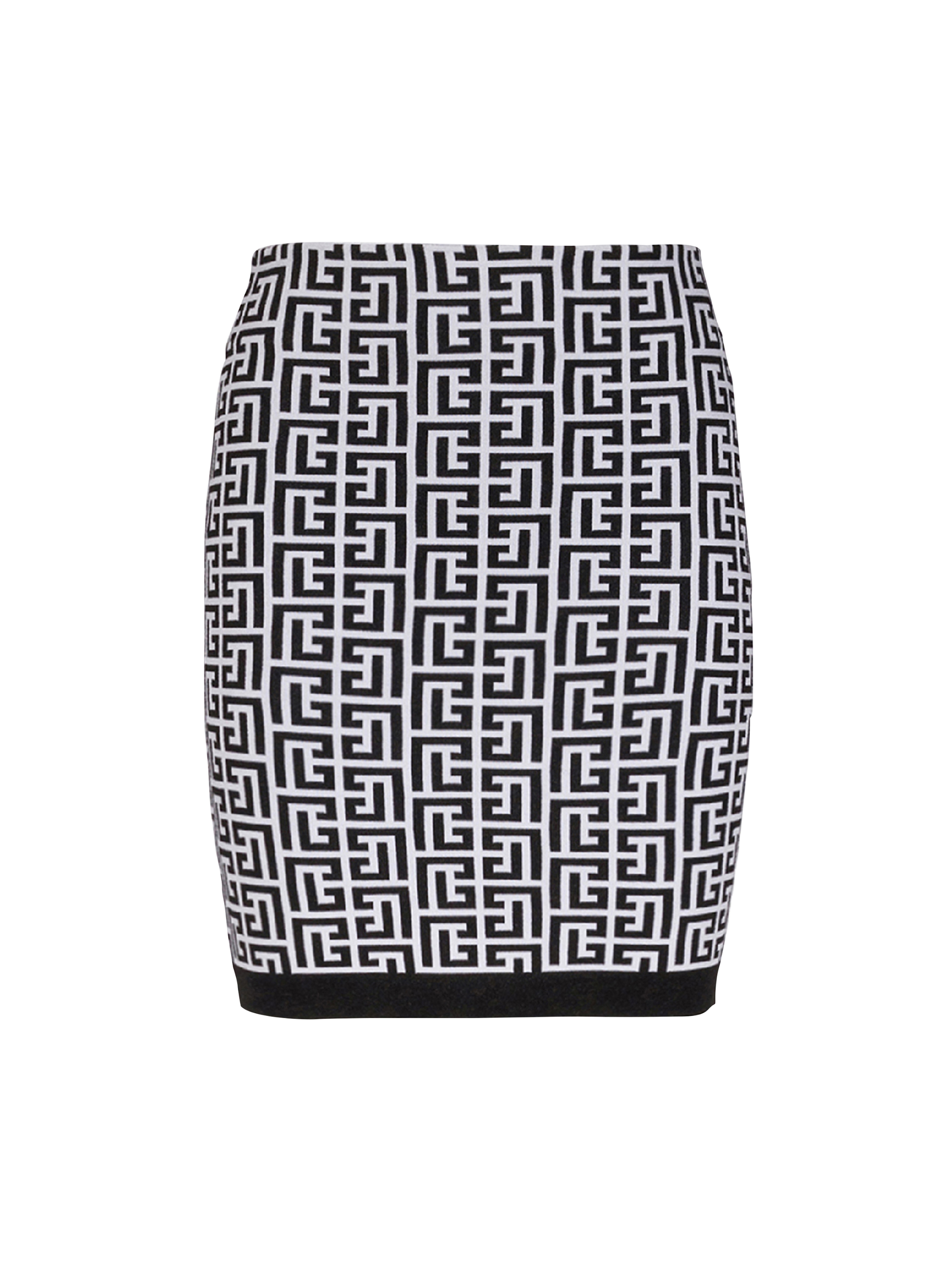 Short knit skirt with Balmain monogram, black