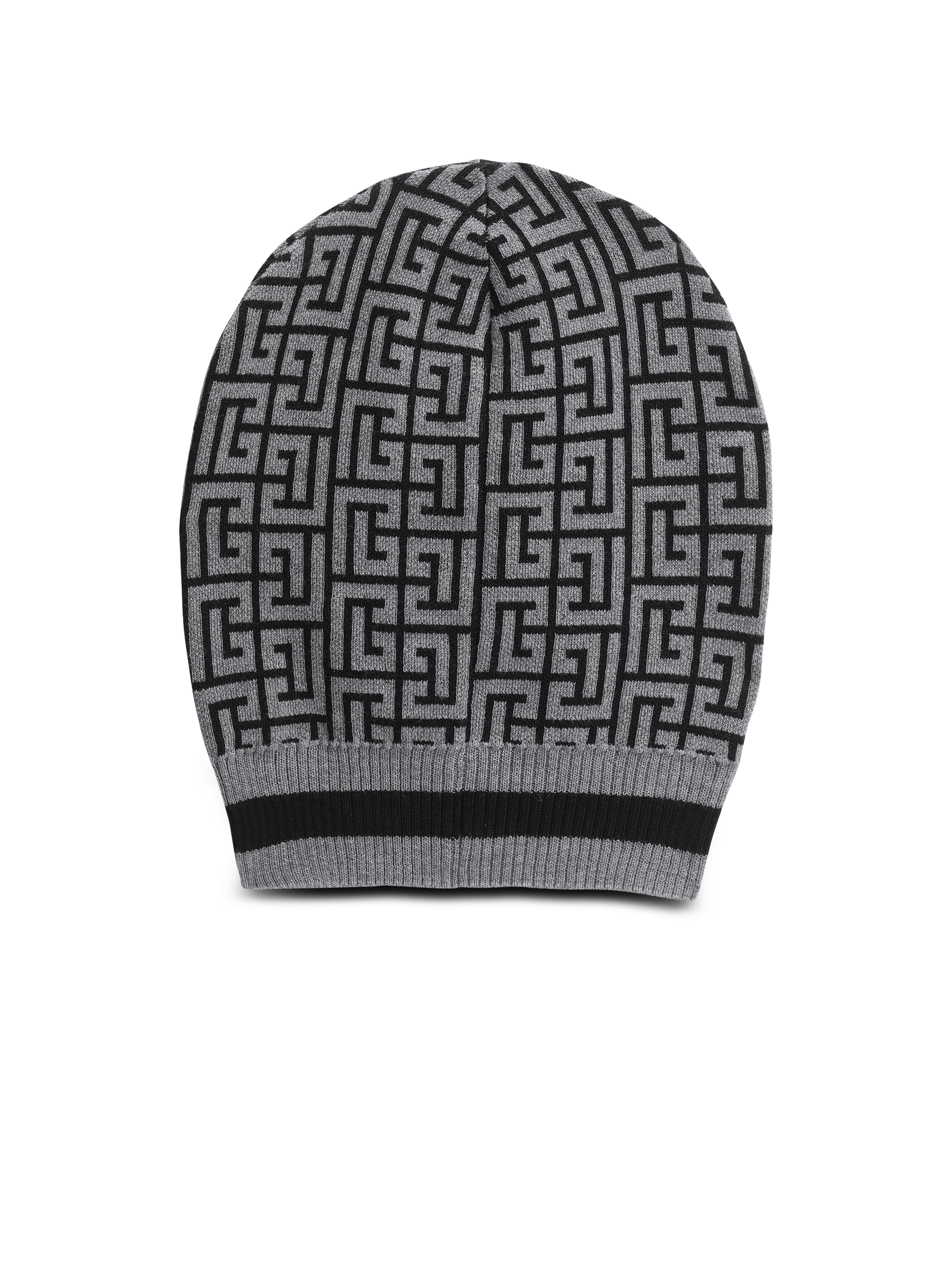 Balmain monogram embroidered wool hat, grey